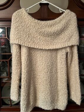 LC Lauren Conrad Cream Bouclé Off-the-Shoulder Sweater